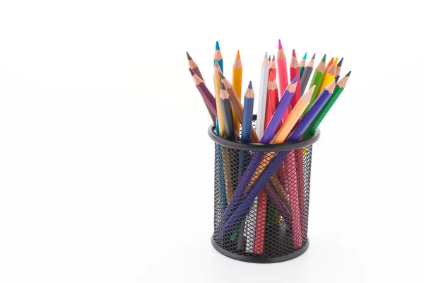 Colorful pencils in tin — Stock Photo, Image