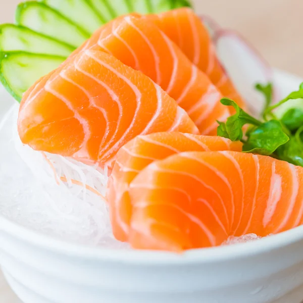 Salmon sashimi in white bowl — Stock Photo, Image