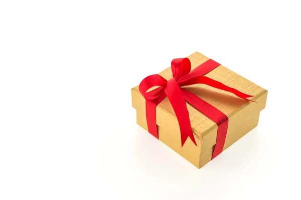 De doos van de gouden gift van Kerstmis — Stockfoto