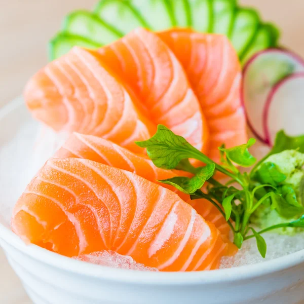 Salmon sashimi in white bowl — Stock Photo, Image