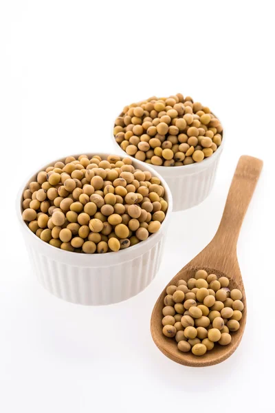 Soybeans in white dishes — Stock Photo, Image