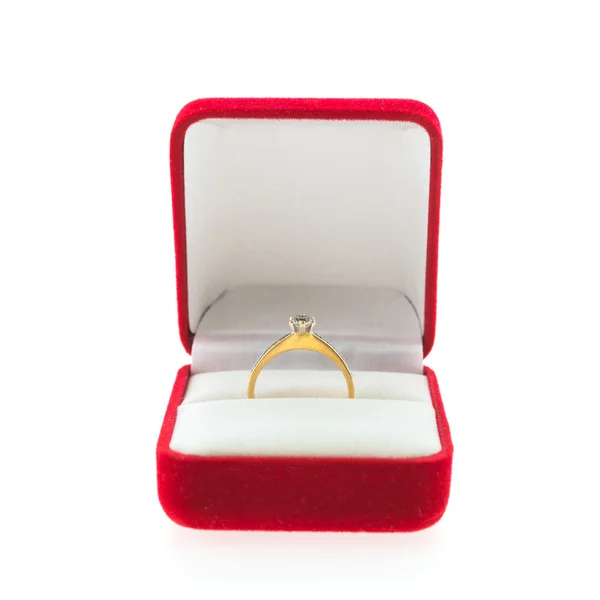 Diamond ring in red box — Stock Photo, Image