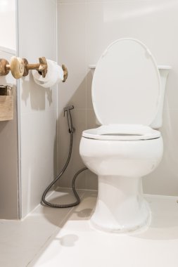 Tuvalet kapağı banyoda.