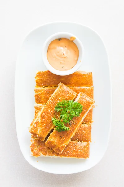 Bread sticks with sauce — Stock Photo, Image