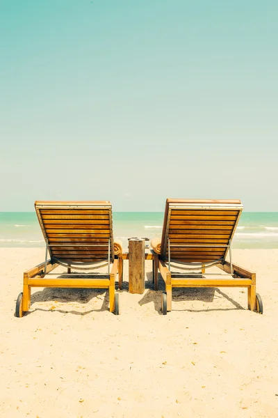 Beds on tropical beach