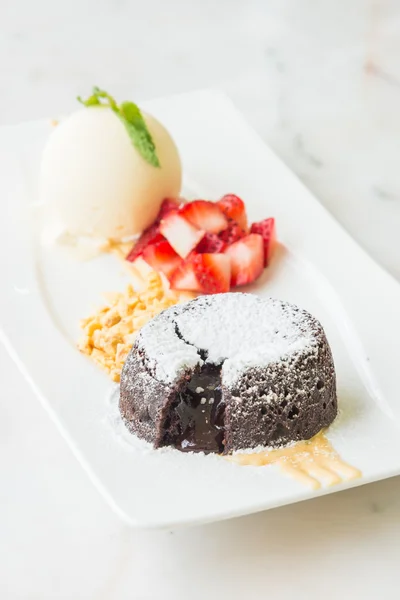 Chocolate lava dessert with ice cream — Stockfoto