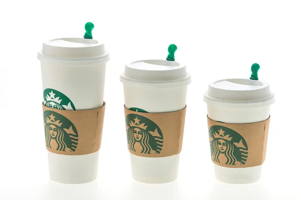 Starbucks kaffe koppar på vit — Stockfoto