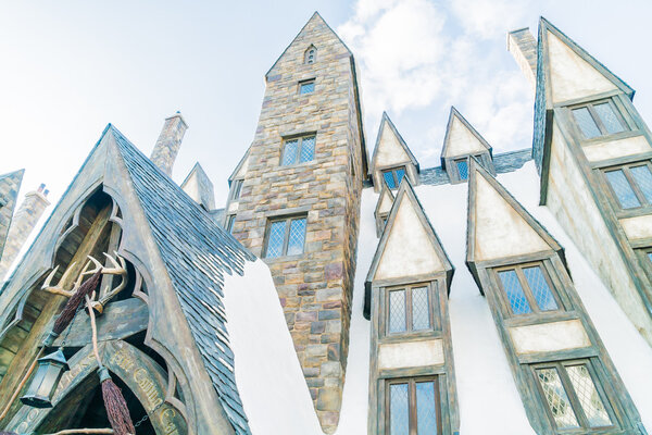 OSAKA, JAPAN - December 1, 2015 : Hogwarts School of Witchcraft Castle and Wizardry replica at The Wizarding World of Harry Potter Attraction, at Universal Studio, Osaka, Japan.