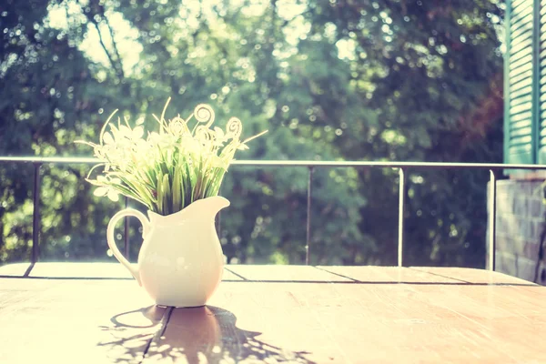Vase plant decoration with outdoor view — Stock Photo, Image