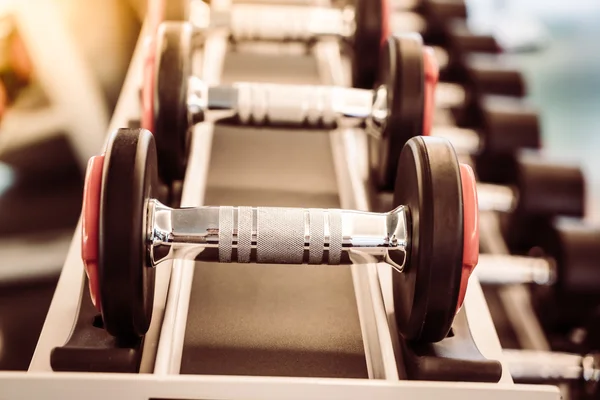 Dumbbells equipment in fitness gym — Stock Photo, Image