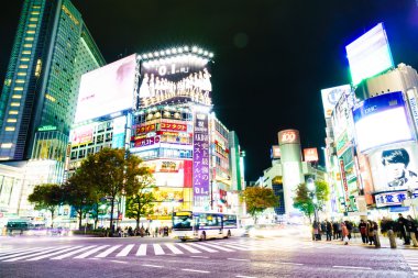 Tokyo, Japonya - 25 Kasım 2015: Kalabalık halklar Shibuy'da yürüyor