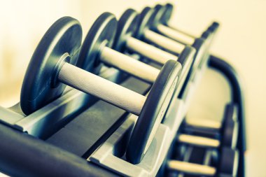 Dumbbell ekipmanları fitness salonunda