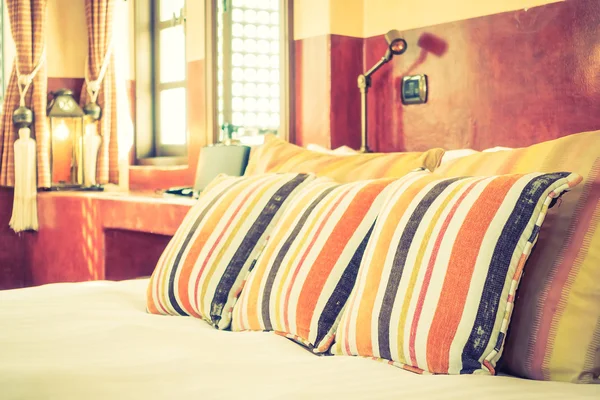 Pillows on bedroom with morocco style