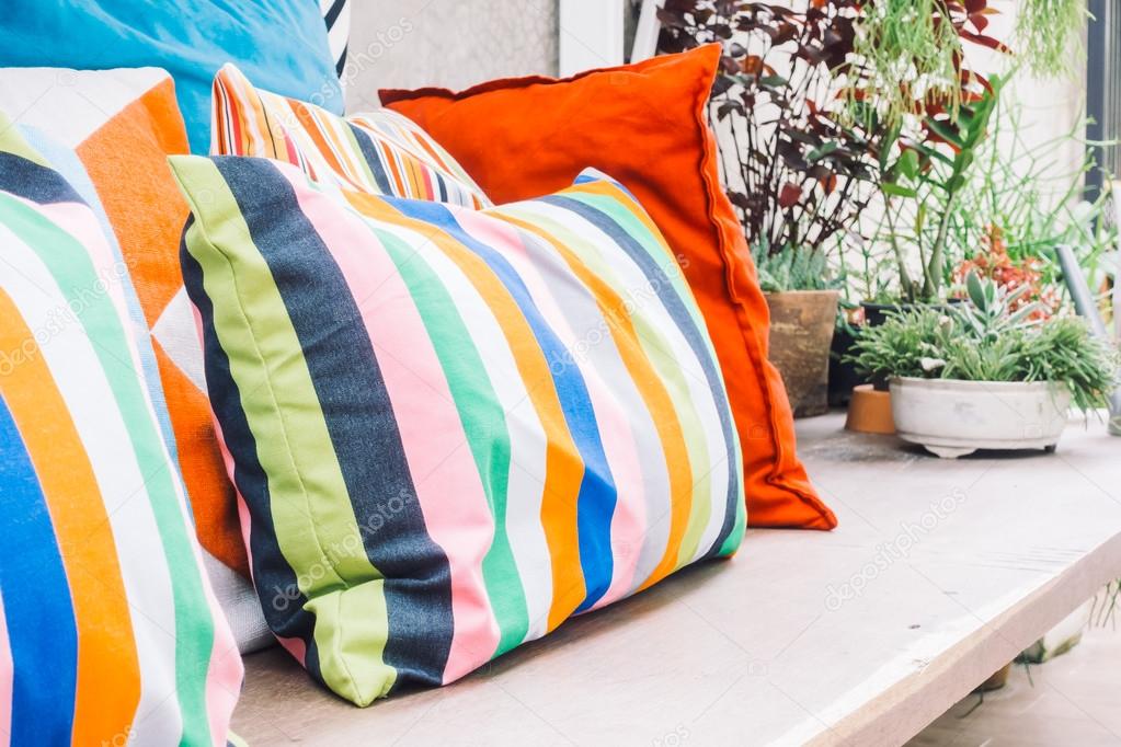 Patio outdoor deck with colorful pillows