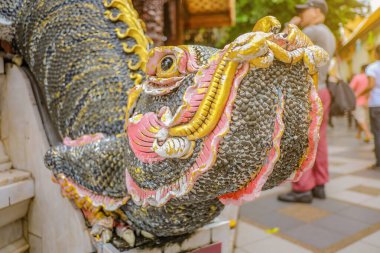 Close up Thailand Naga in Northern Style in Wat Phra That Doi Suthep at Chiang mai city Thailand.Wat Phra That Doi Suthep is the Most important Temple of Chiang mai people