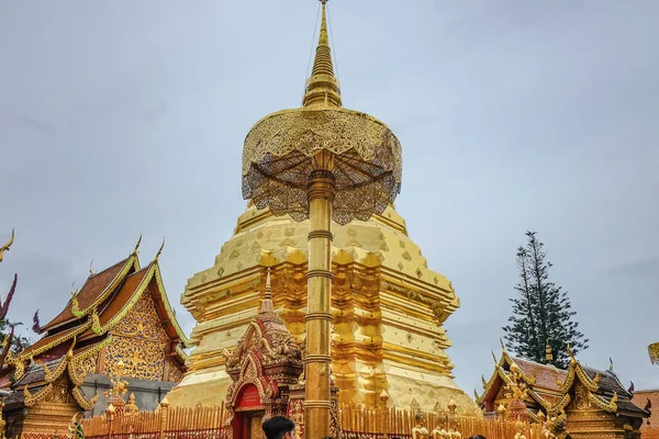 Wat Phra Doi Suthep Golden Pagoda Chiang Mai City Thailand — 스톡 사진