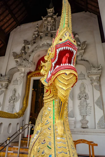 Thai Naga Statue Wat Chedi Luang Temple Chiang Mai City — 스톡 사진