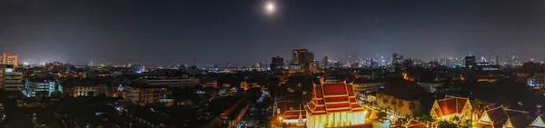 Bangkok Cityscape Och Full Moon Sky View Golden Mount Wat — Stockfoto