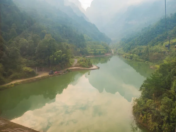 Vista Bonita Montanha Zhangjiajie Lago Teleférico Montanha Tianmen Manhã Carro — Fotografia de Stock