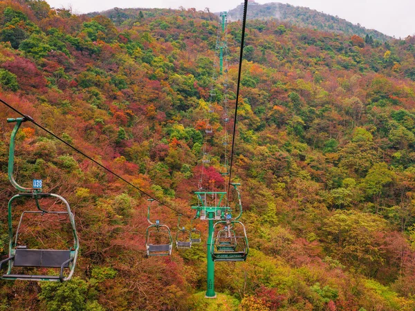 Sessellift Seilbahn Überquerung Des Berges Auf Dem Tianmen Nationalpark Herbst — Stockfoto