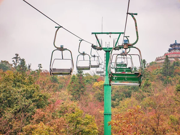 Sessellift Seilbahn Überquerung Des Berges Auf Dem Tianmen Nationalpark Herbst — Stockfoto