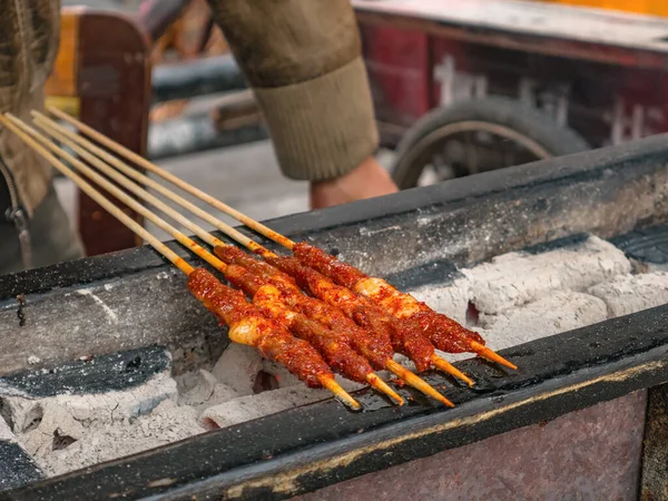 Close Grill Lamb Street Food Fenghuang Ancient Town Phoenix Ancient — Stock Photo, Image