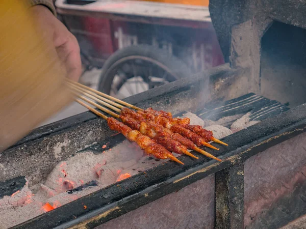 Close Grill Lamb Street Food Fenghuang Ancient Town Phoenix Ancient — Stock Photo, Image