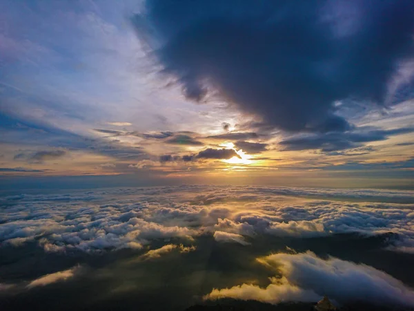 Beautiful Sunrise Sky Sea Mist Fog Morning Khao Luang Mountain — Stock Photo, Image