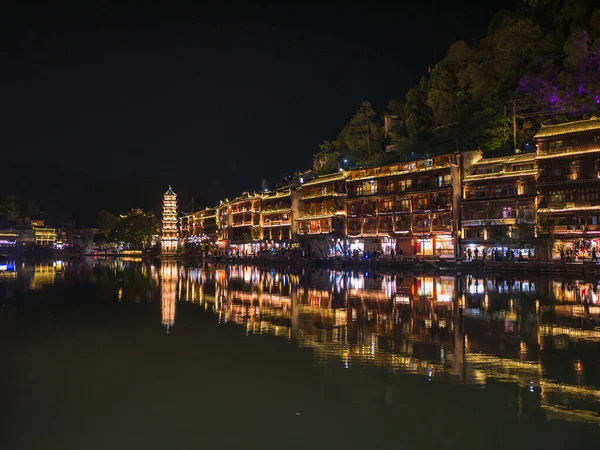 Vista Paisagem Noite Fenghuang Cidade Velha Phoenix Cidade Antiga Condado — Fotografia de Stock