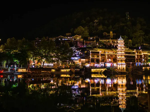 Fenghuang Hunan China Octubre 2018 Vista Panorámica Noche Del Casco — Foto de Stock