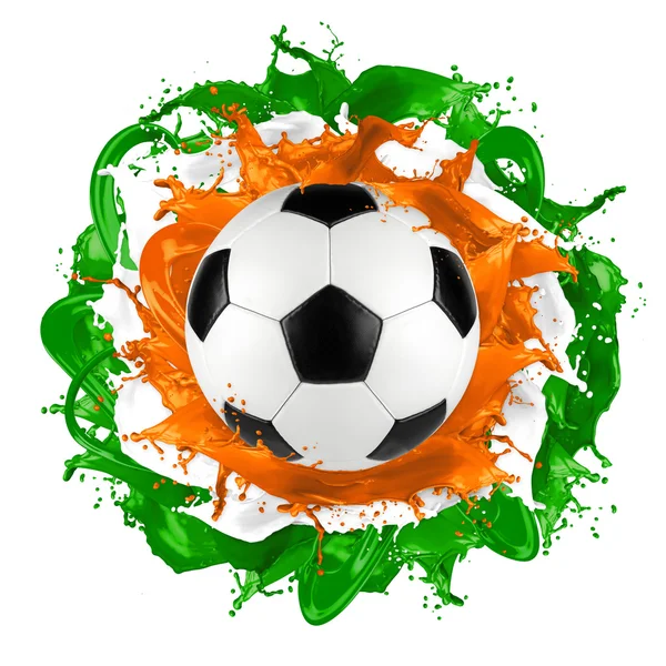 Retro soccer ball rumänska flagga färgstänk — Stockfoto