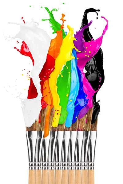 Färgglad färgstänk pensel rad — Stockfoto