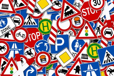birçok yol işareti şekil kolaj