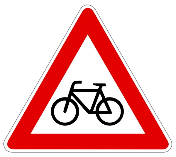 骑自行车的人警告标志图 — 图库照片