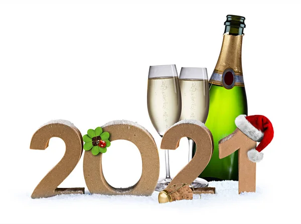 Happy New Year Eve 2021 Number Santa Hat Four Leaf Stock Image