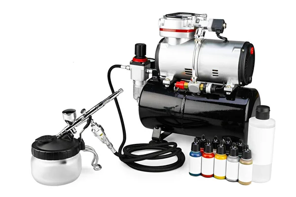 Professional Airbrush Compressor Starter Set Equipment Chrome Metal Gun Acrylic Stock Picture