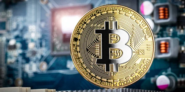 Oro Plata Bitcoin Criptomoneda Moneda Frente Alta Tecnología Minería Informática — Foto de Stock