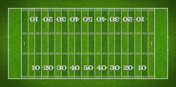 標準的な庭のサイズレイアウトのトップビュー本物の緑の現実的な芝生とコピースペースと空のアメリカンフットボールスポーツフィールド チームスポーツレクリエーション競技の背景 — ストック写真