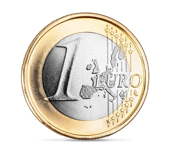 Perfect New Silver Golden One Euro Coin Europe Isolated White — Stock Photo, Image