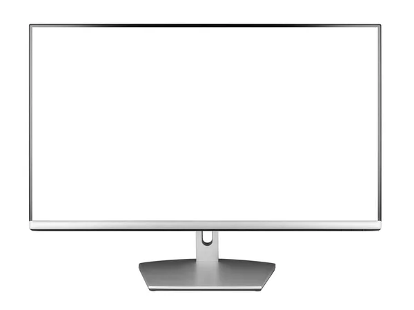Moderní Stříbrné Černé Led Počítač Ploché Obrazovky Monitor Izolovaný Bílém — Stock fotografie