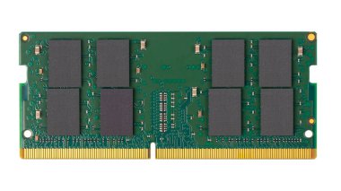 Not defteri dizüstü bilgisayarı için hızlı yeşil SO-DIMM DDR4 RAM bellek modülü beyaz arkaplanda izole edildi. pc donanım teknolojisi kavramı.