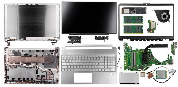 Piezas Componentes Conjunto Portátil Portátil Moderno Limo Vista Superior Aislado —  Fotos de Stock