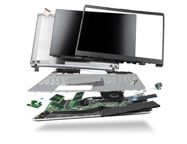 Flying Parts Notebook Computer Hardware Components Mainboard Cpu Processor Display Stock Picture