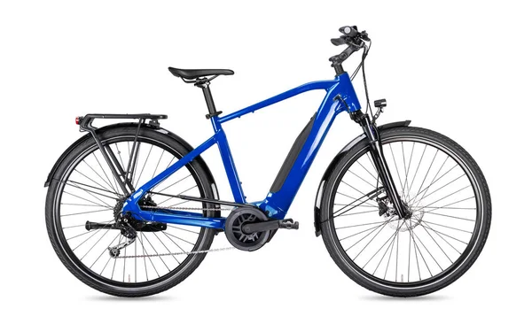 Blue Modern Mens Mid Drive Motor City Tour Trekking Bike — Fotografia de Stock