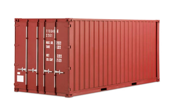 Röd Frakt Container Främre Sidan Isolerad Vit Bakgrund Transport Fartygsleveranslogistik Stockbild