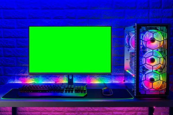 Colorful Bright Illuminated Rgb Gaming Keyboard Mouse Monitor Green Screen Royalty Free Stock Images