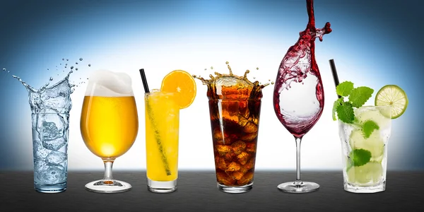 Row of various beverages — Stock Photo, Image