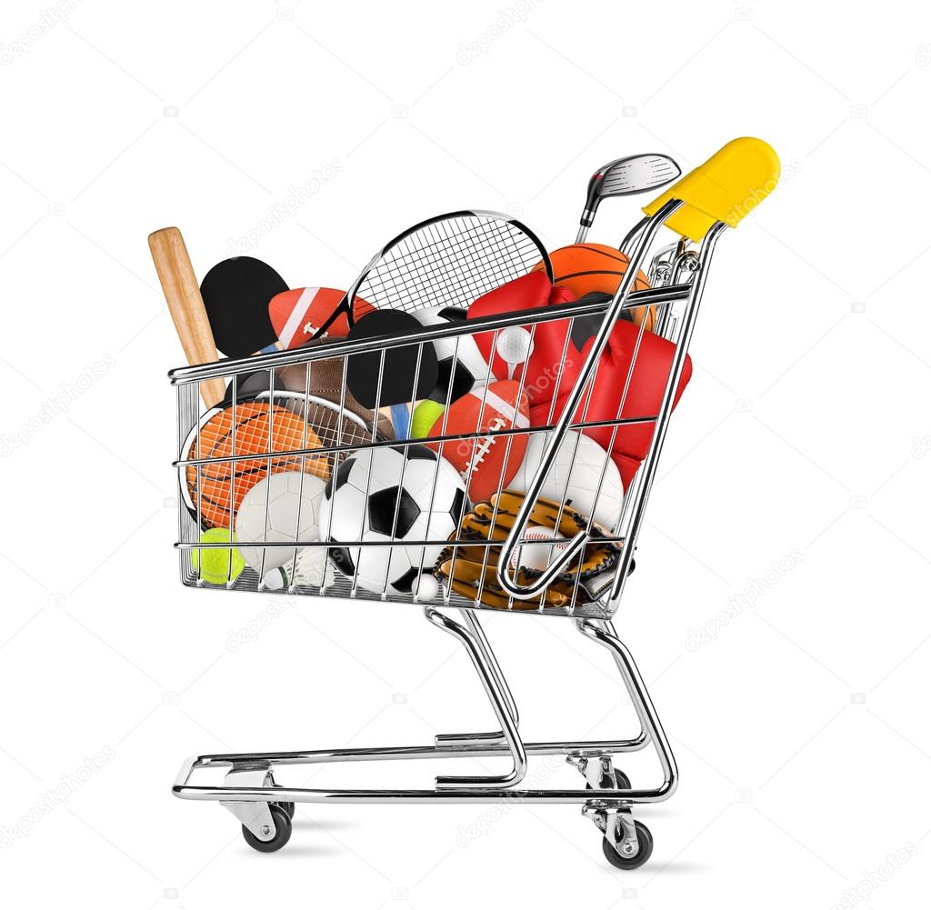 Stack pile collage of various musical instruments in shopping cart