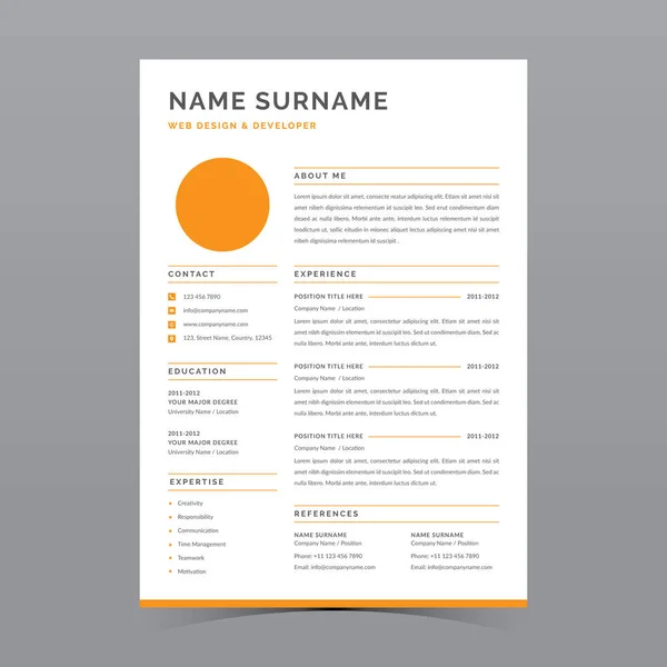 Professional Resume Template Vector Design — Stock Vector