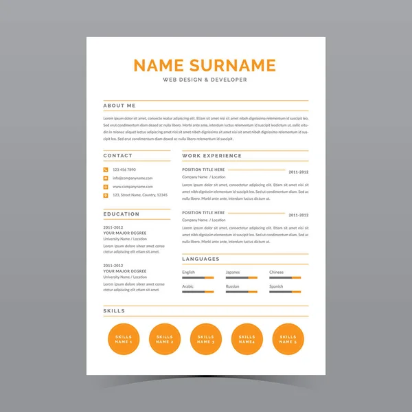 Professional Resume Template Vector Design — Stock Vector